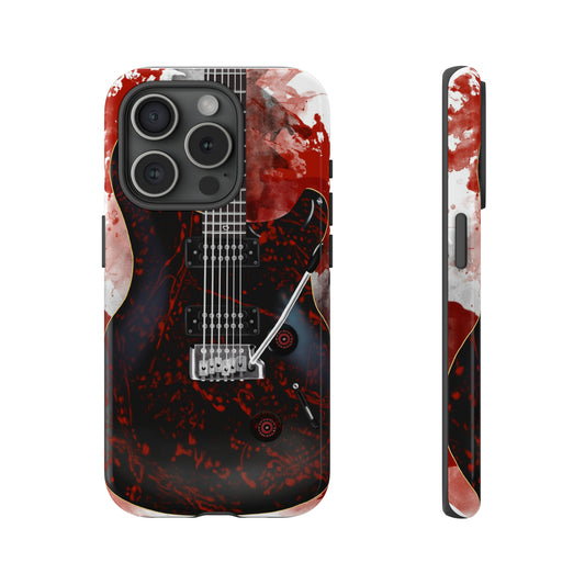Digital painting of a blood splattered electric guitar printed on an iphone case