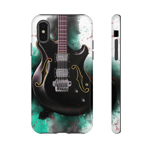 digital painting of a black electric guitar printed on iphone tough phone case