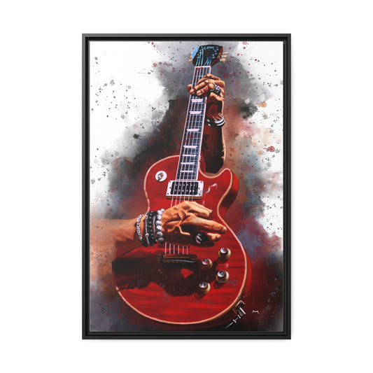 Digital painting of fire red electric guitar printed on canvas
