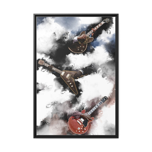 Digital painting of the electric guitars of the kings of blues printed on canvas