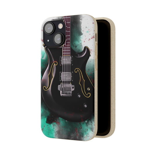 digital painting of a black electric guitar printed on a biodegradable iphone phone case