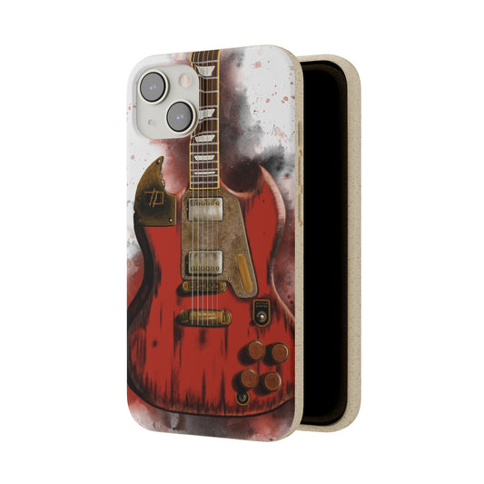 Digital painting of a steampunk electric guitar printed on a biodegradable iphone phone case