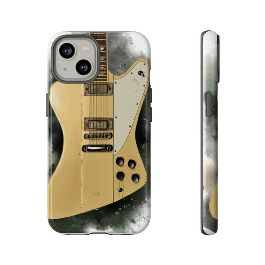 Digital painting of an offset vintage white electric guitar printed on iphone phone case