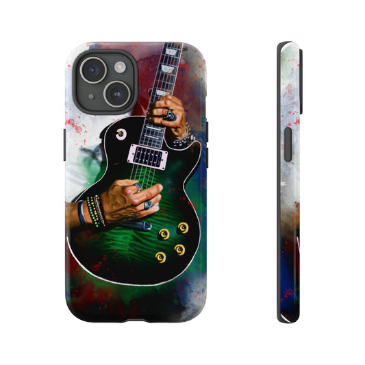 Digital painting of an anaconda burst electric guitar with hands printed on iphone tough phone case