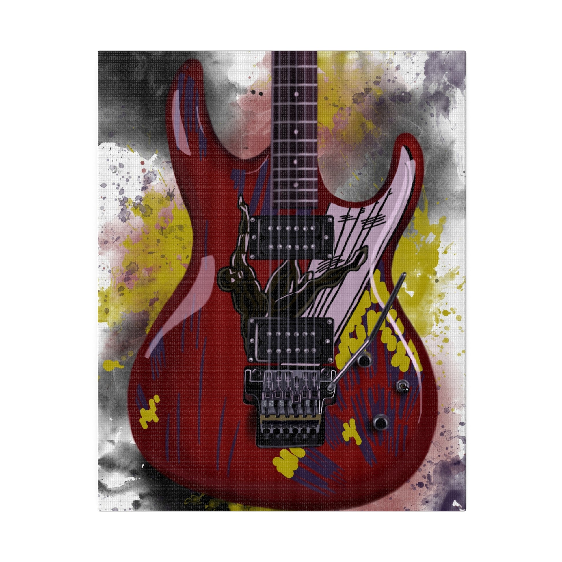 Digital painting of the alien electric guitar printed on canvas