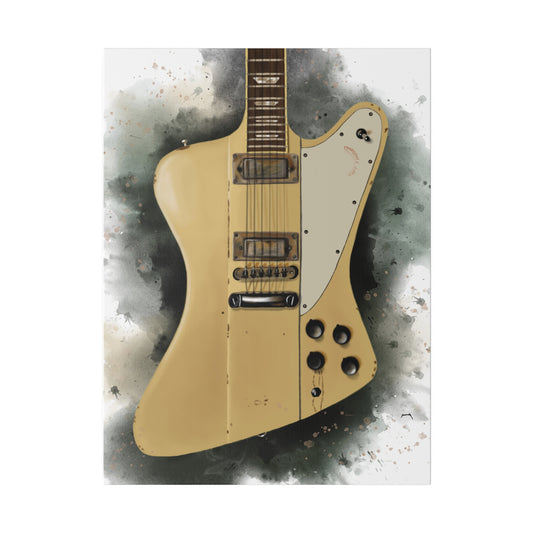 Digital painting of a vintage white elctric guitar printed on canvas