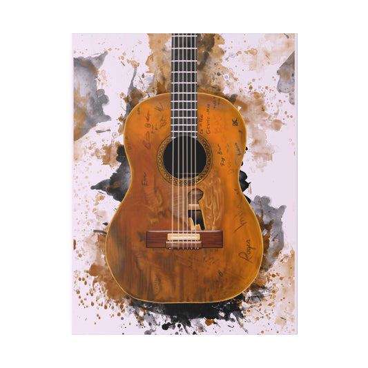 Digital painting of a vintage acoustic guitar printed on canvas