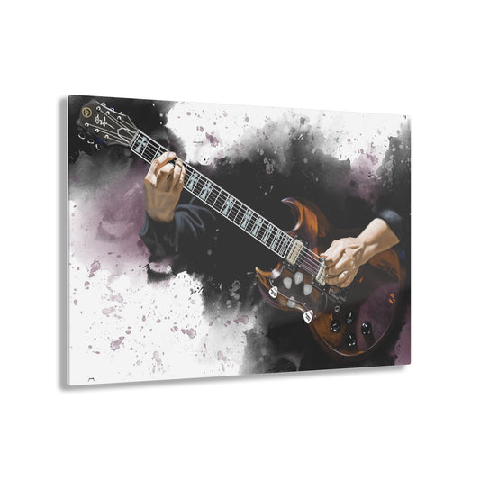 Digital painting of a vintage electric guitar, acrylic print.