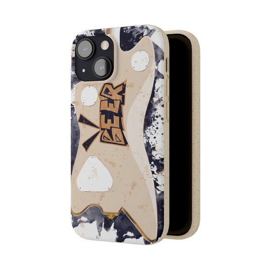 Digital painting of a white electric guitar with beer sticker printed on a biodegradable iphone phone case