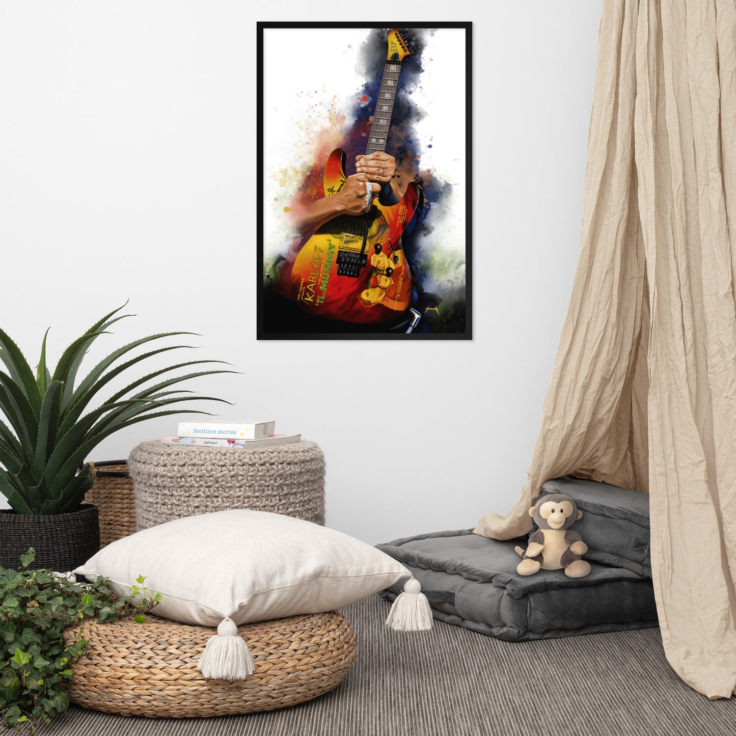 Digital painting of Horror electric guitar printed on canvas