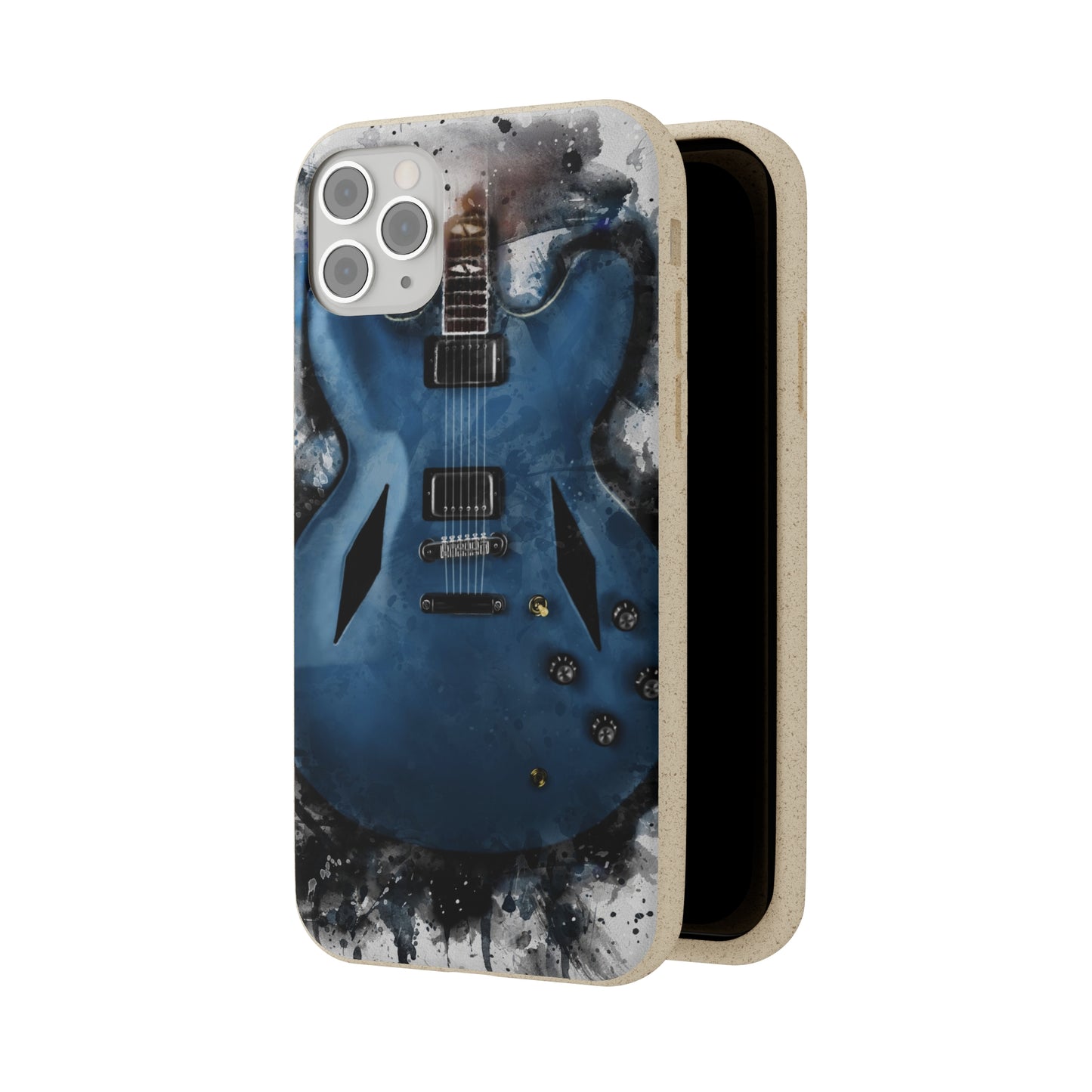 digital painting of a blue electric guitar printed on a biodegradable iphone phone case