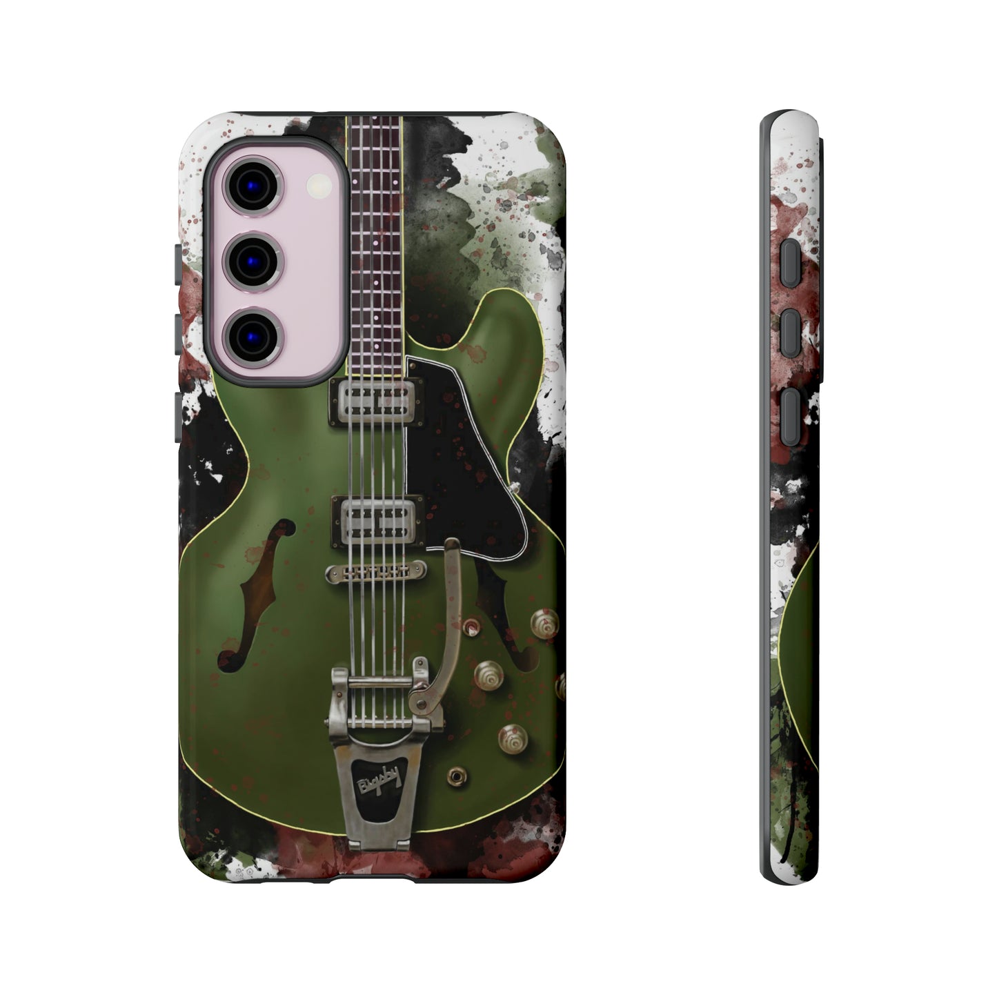 digital painting of a green electric guitar printed on a samsung phone case