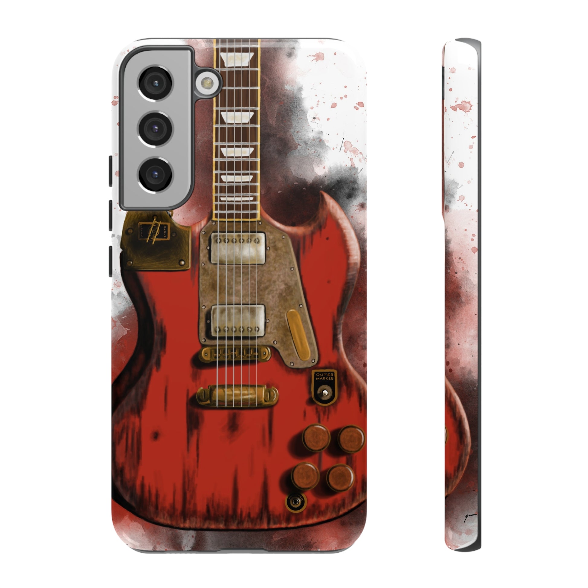 Digital painting of a steampunk electric guitar printed on samsung tough phone case