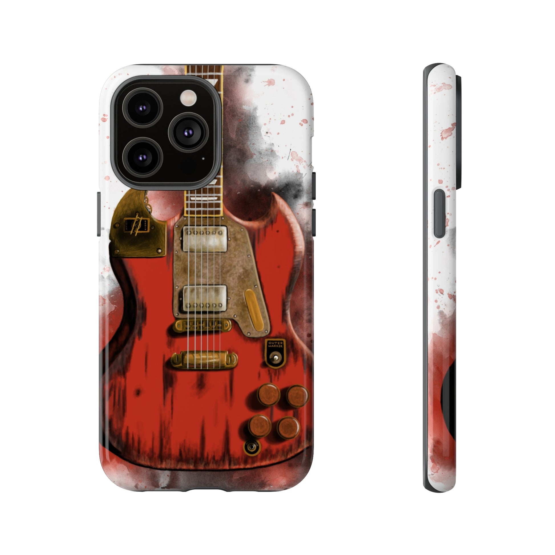 Digital painting of a steampunk electric guitar printed on iphone tough phone case