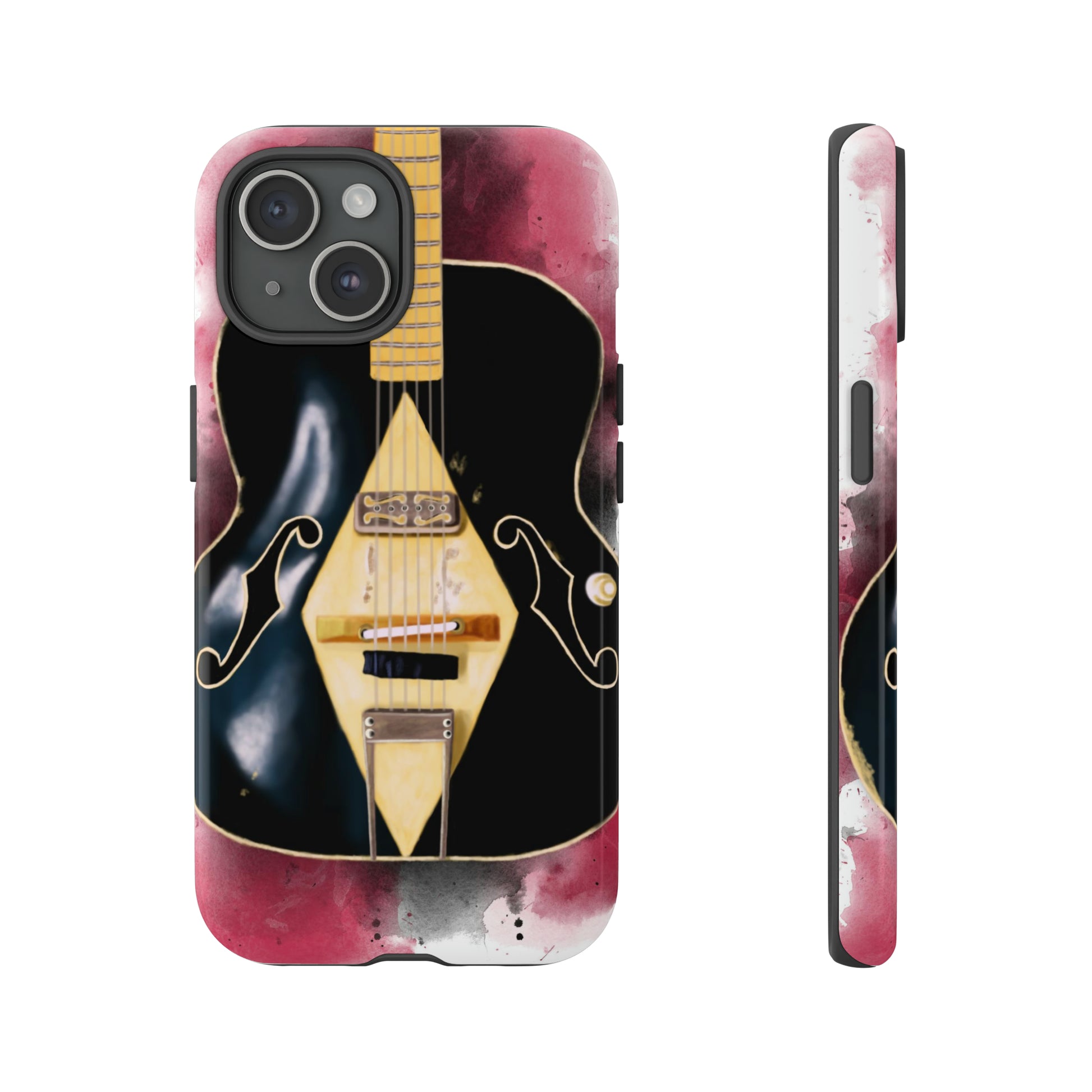 digital painting of a black-vintage white electric guitar printed on iphone tough phone case