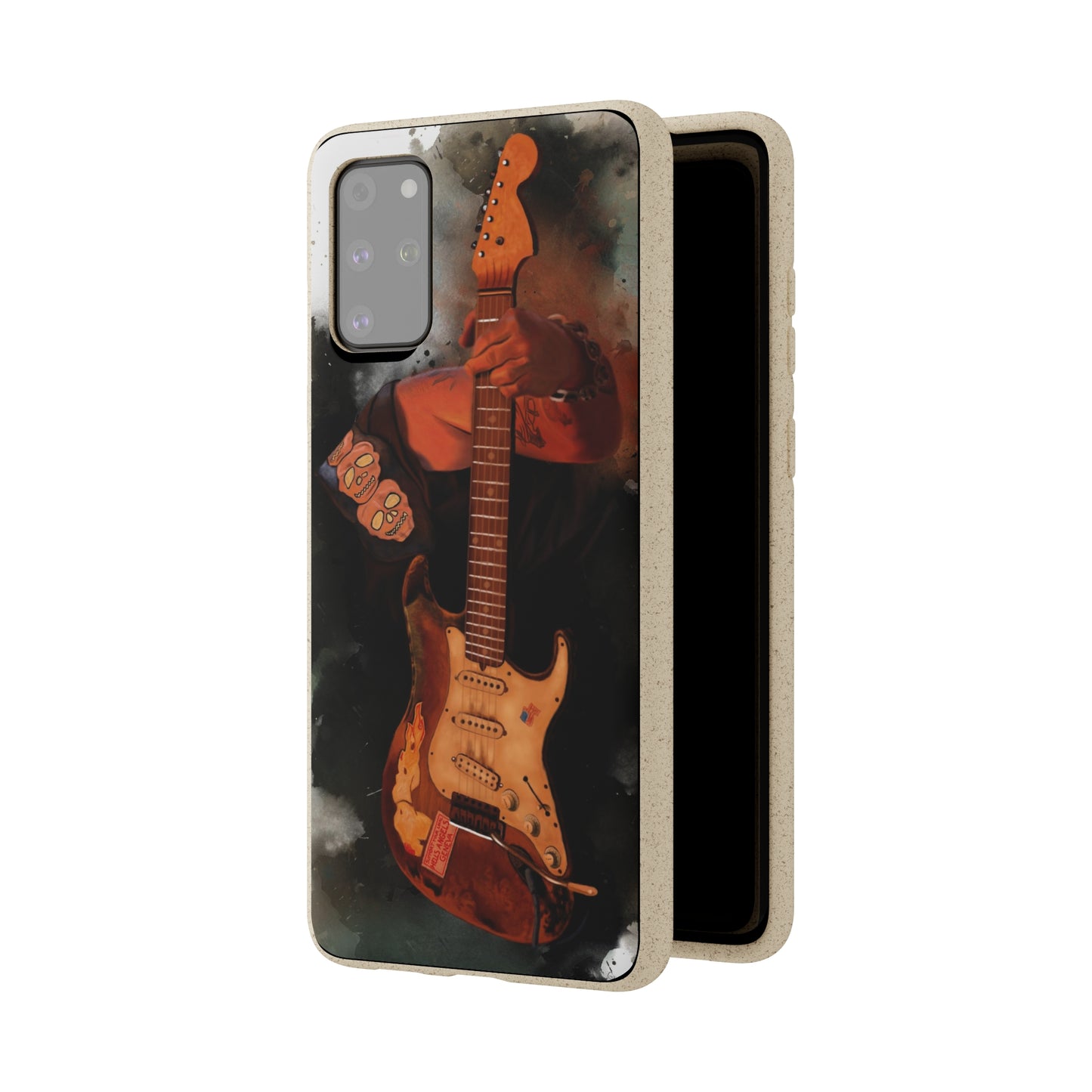 digital painting of Papa's heavy used vintage sunburst electric guitar printed on biodegradable samsung phone case