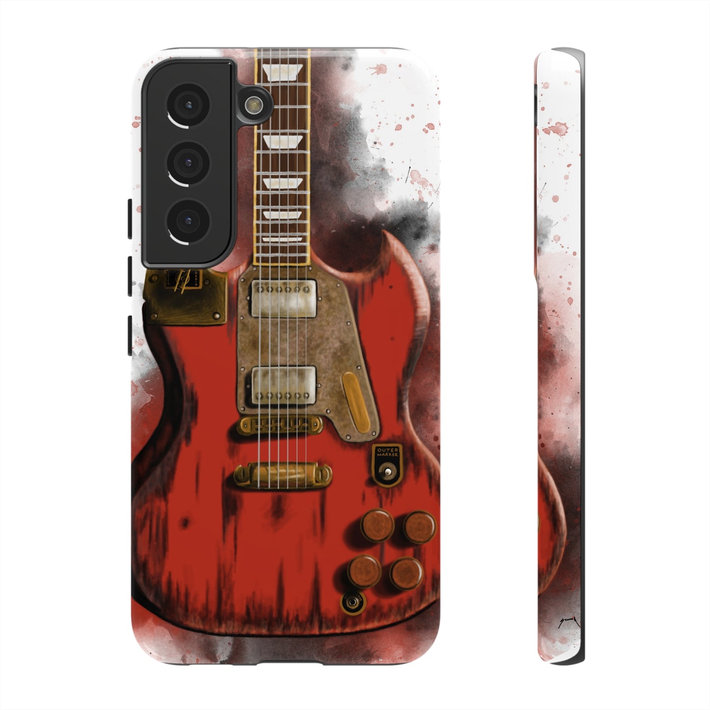 Digital painting of a steampunk electric guitar printed on samsung tough phone case