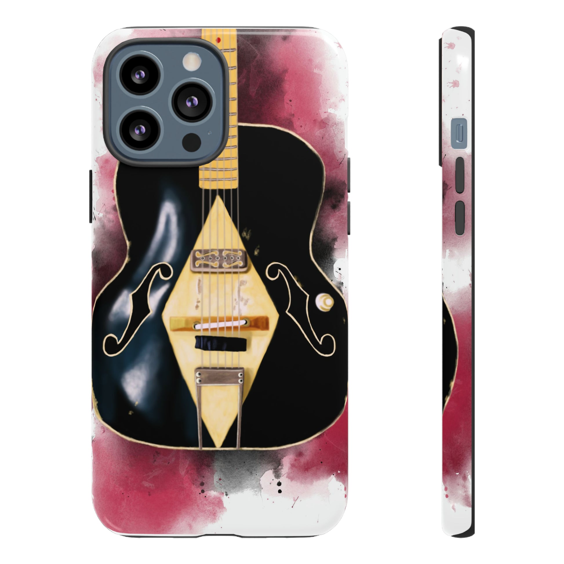 digital painting of a black-vintage white electric guitar printed on iphone tough phone case