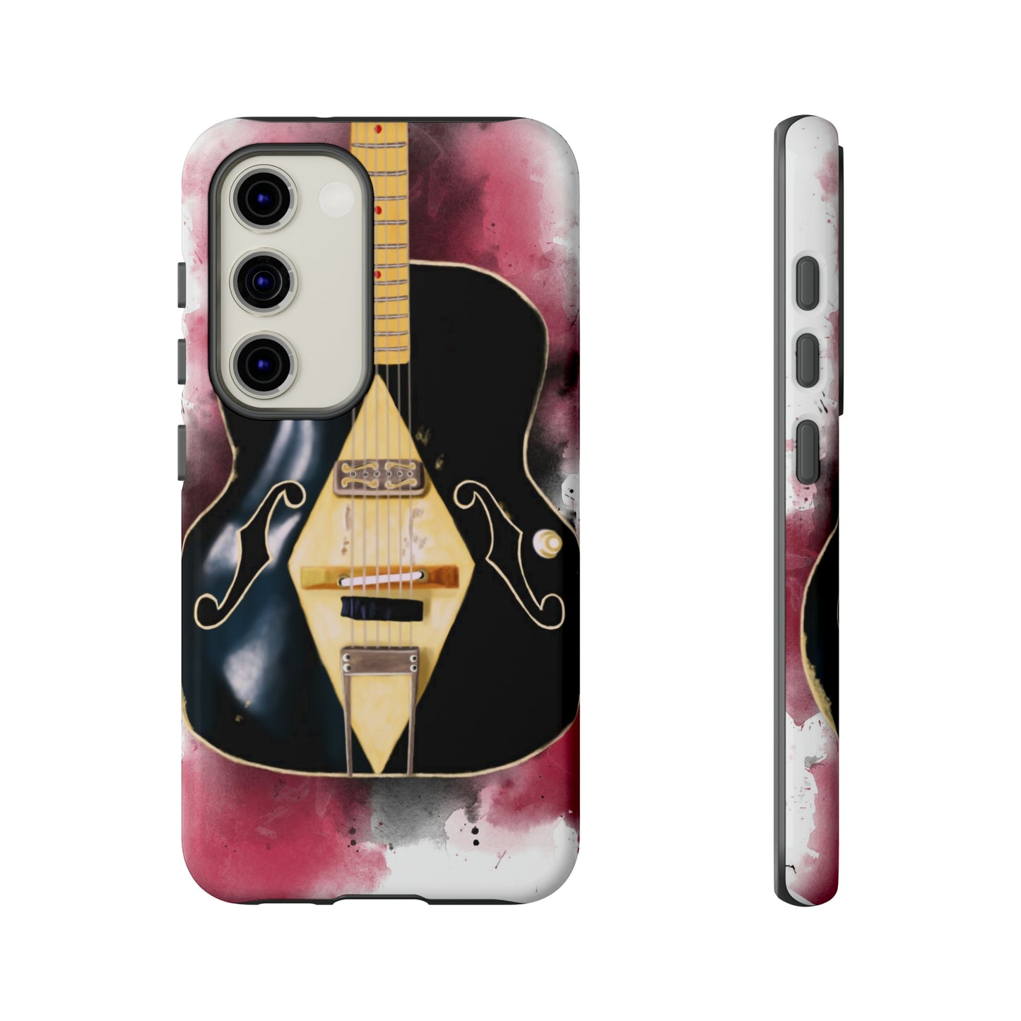 digital painting of a black-vintage white electric guitar printed on samsung tough phone case