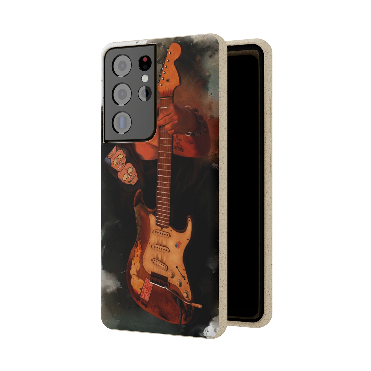 digital painting of Papa's heavy used vintage sunburst electric guitar printed on biodegradable samsung phone case