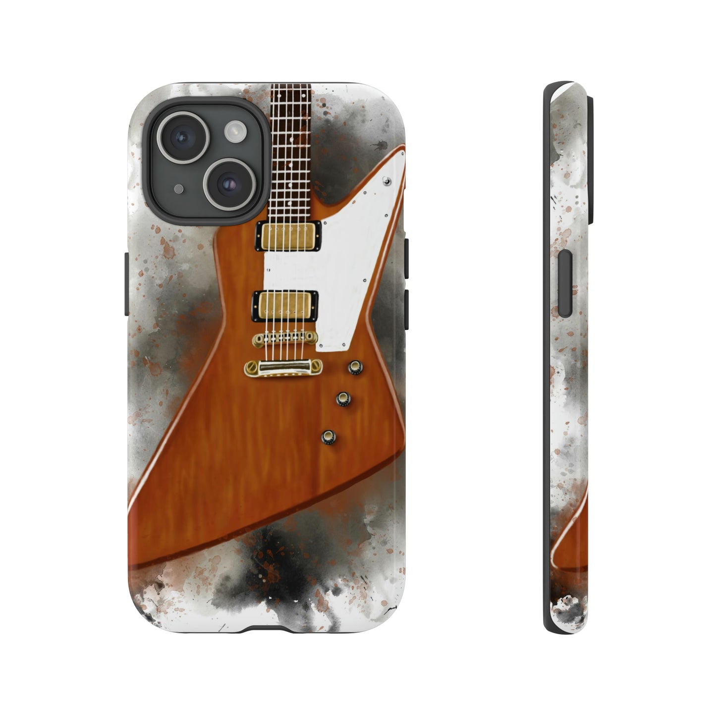 Digital painting of a pointy electric guitar printed on a iphone tough phone case