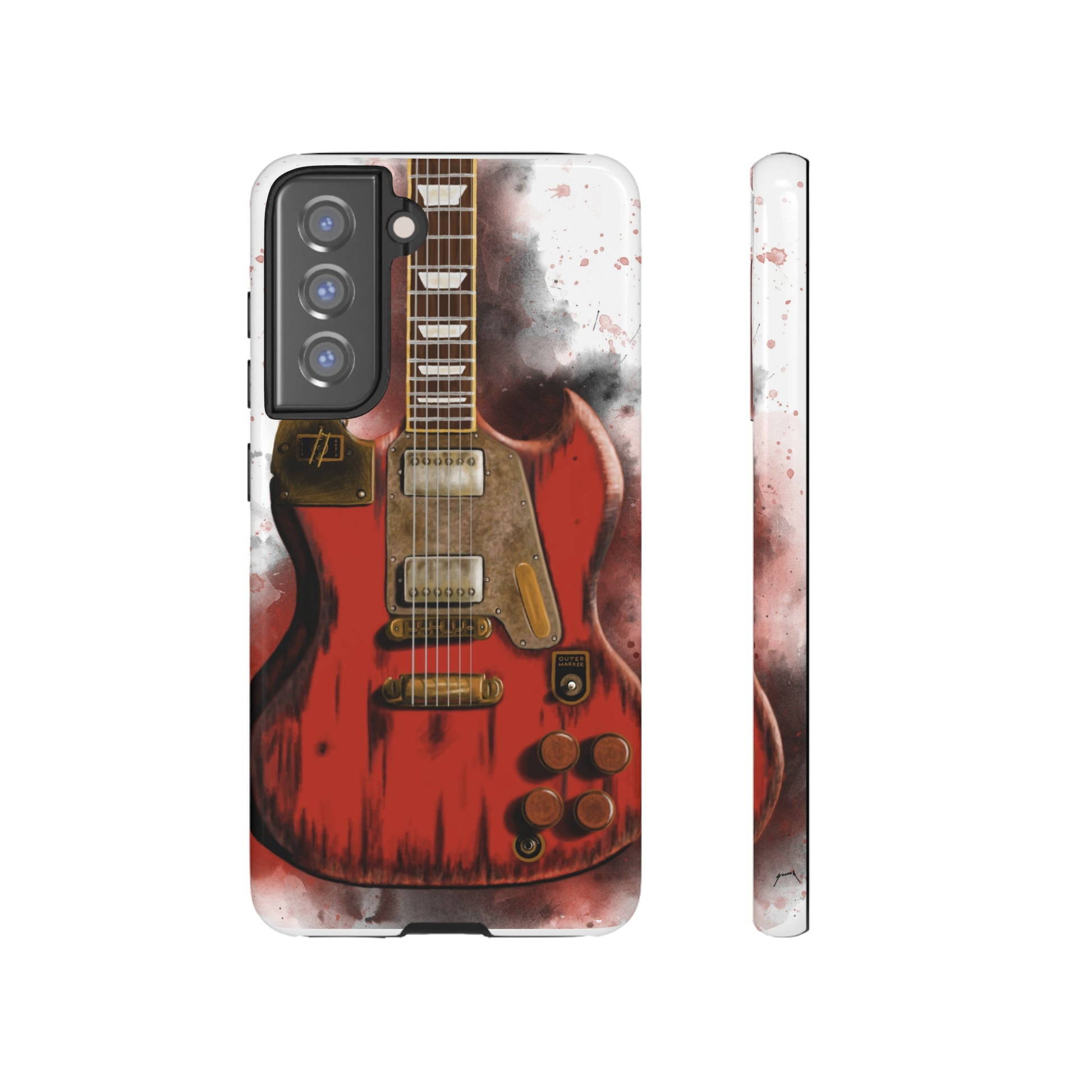 Digital painting of a steampunk electric guitar printed on samsung tough phone case