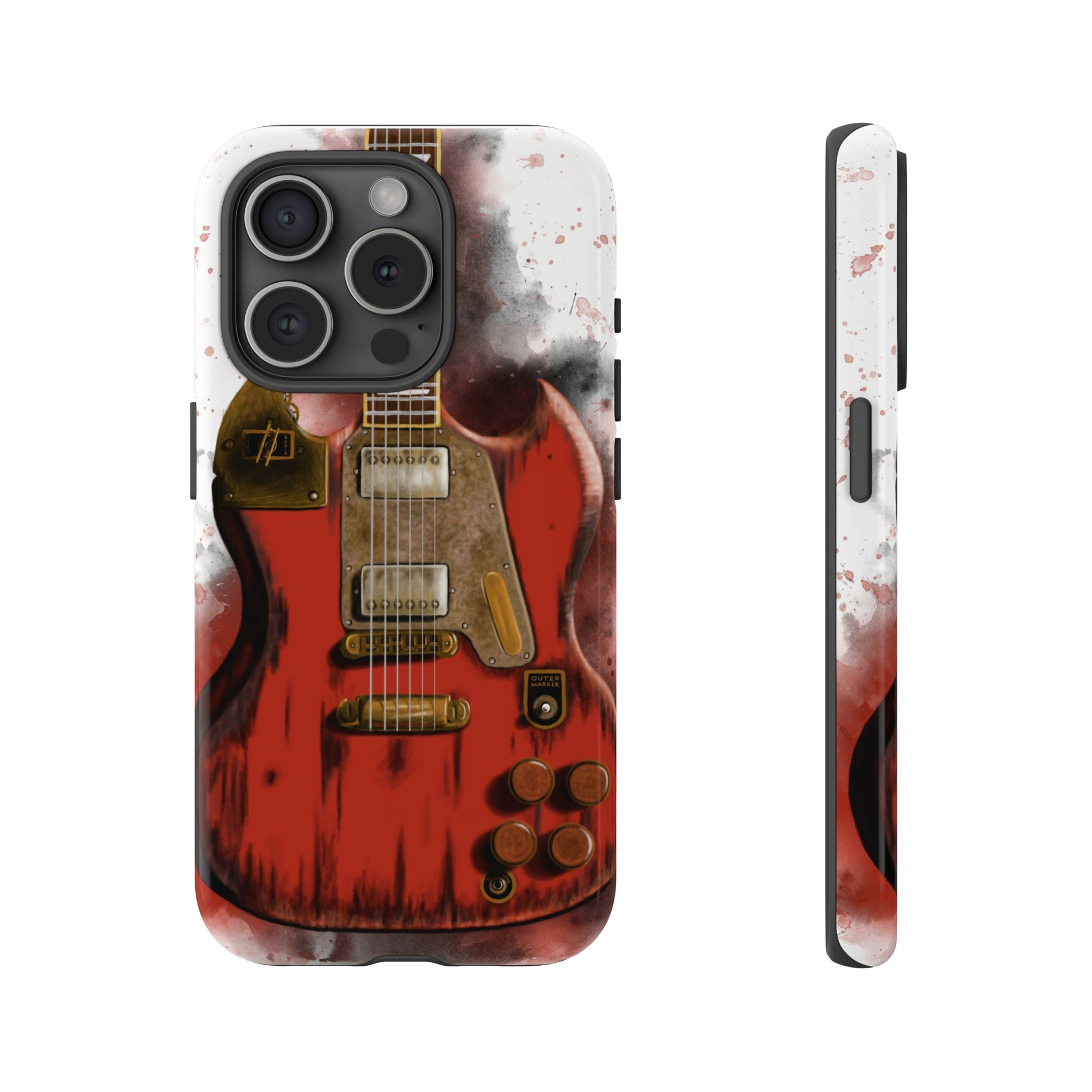 Digital painting of a steampunk electric guitar printed on iphone tough phone case