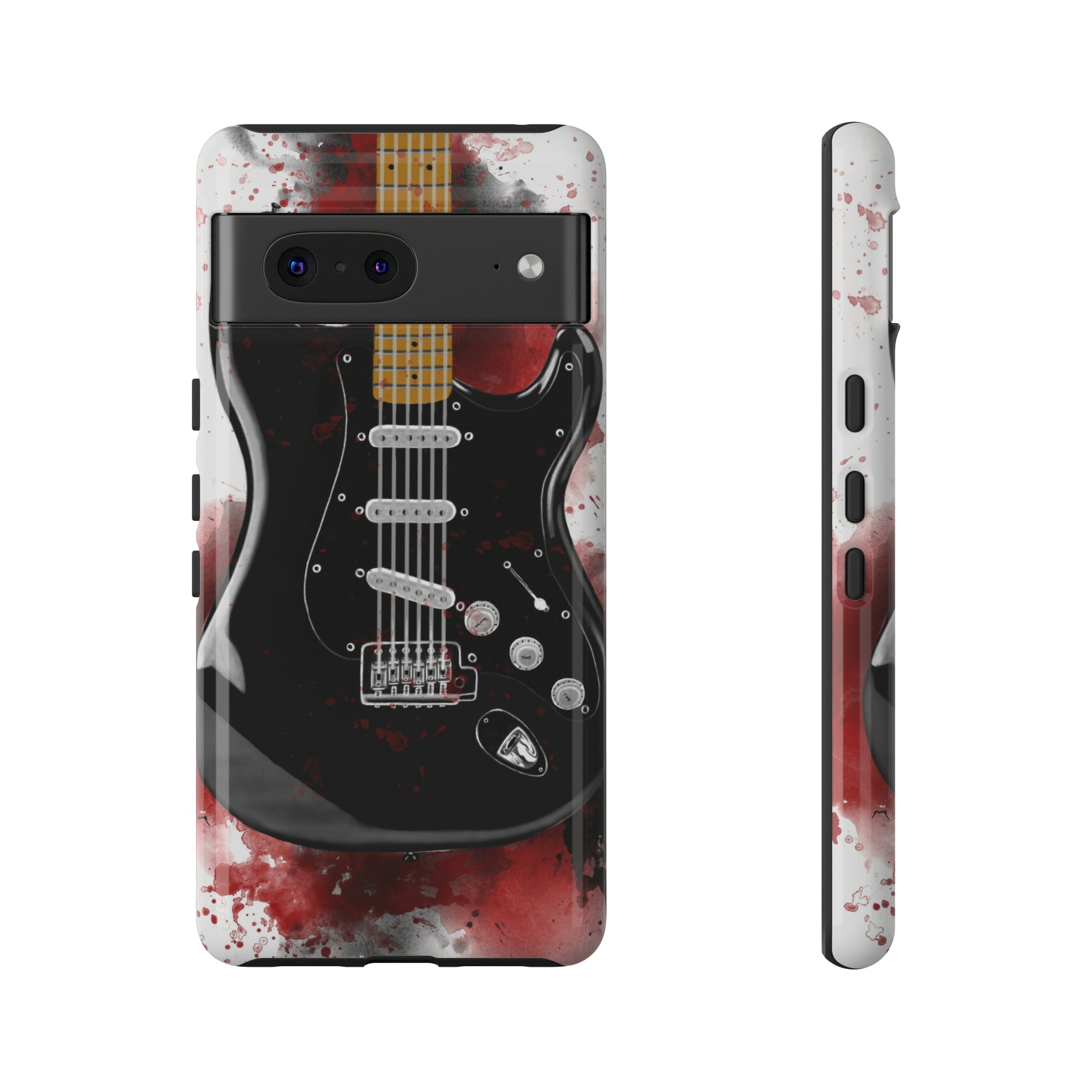 Digital painting of black electric guitar printed on a google phone case