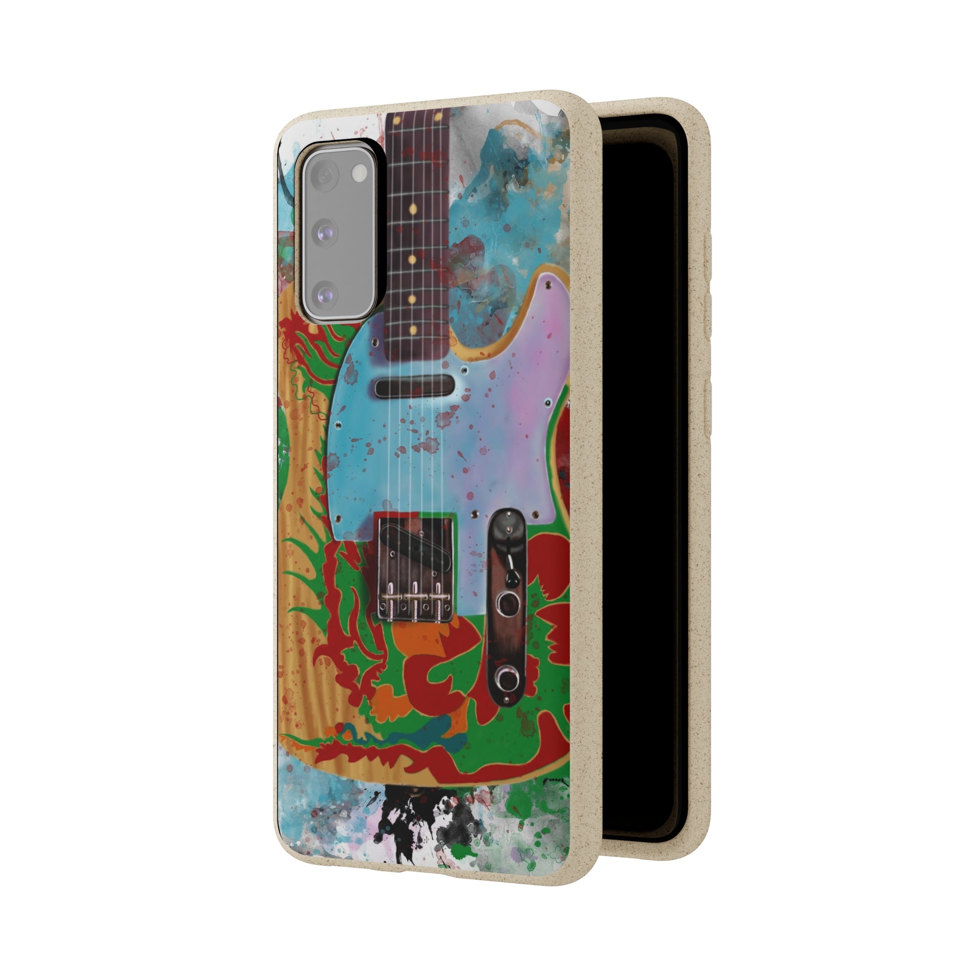 digital painting of a colorful electric guitar printed on a biodegradable samsung phone case