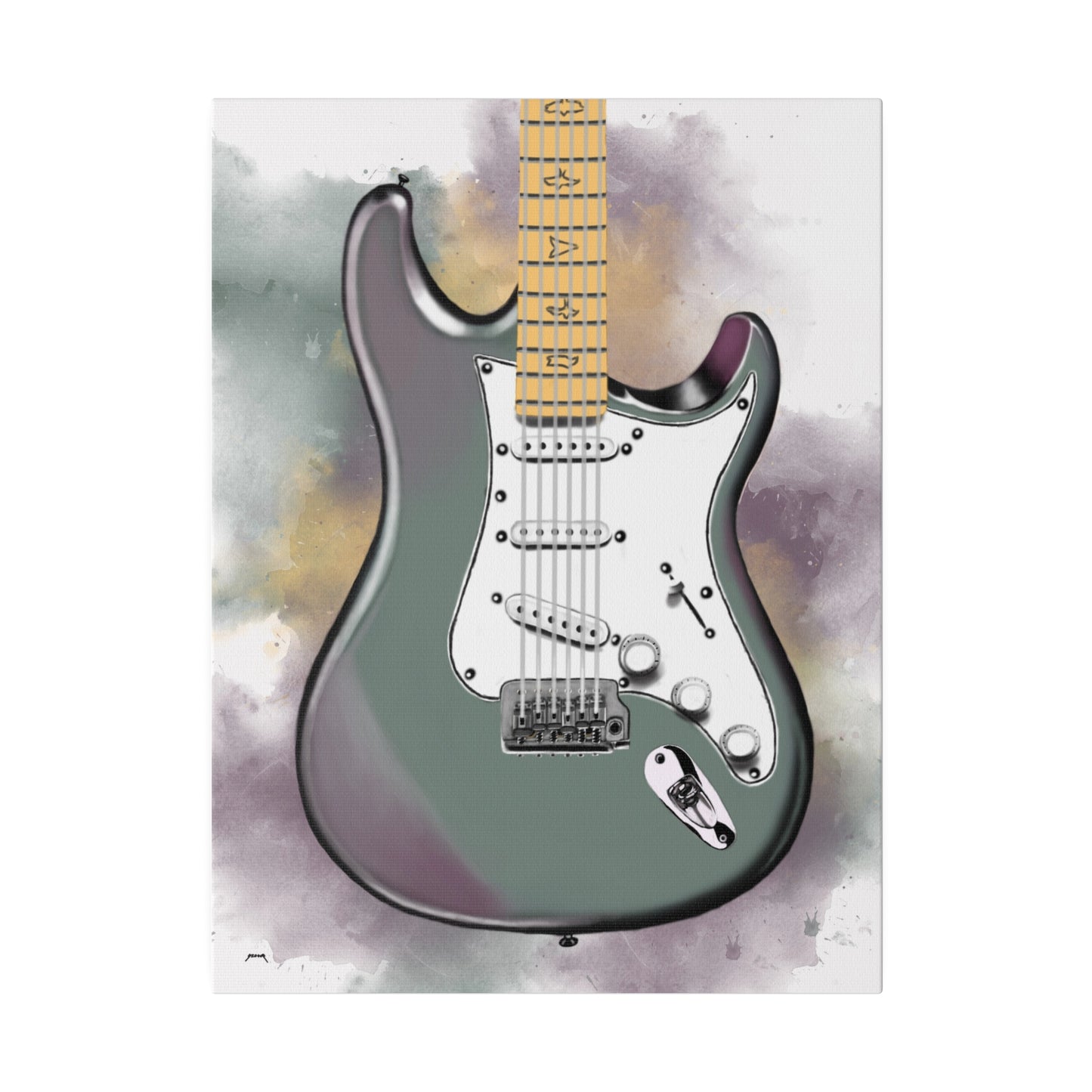 Digital painting of Ice electric guitar printed on canvas