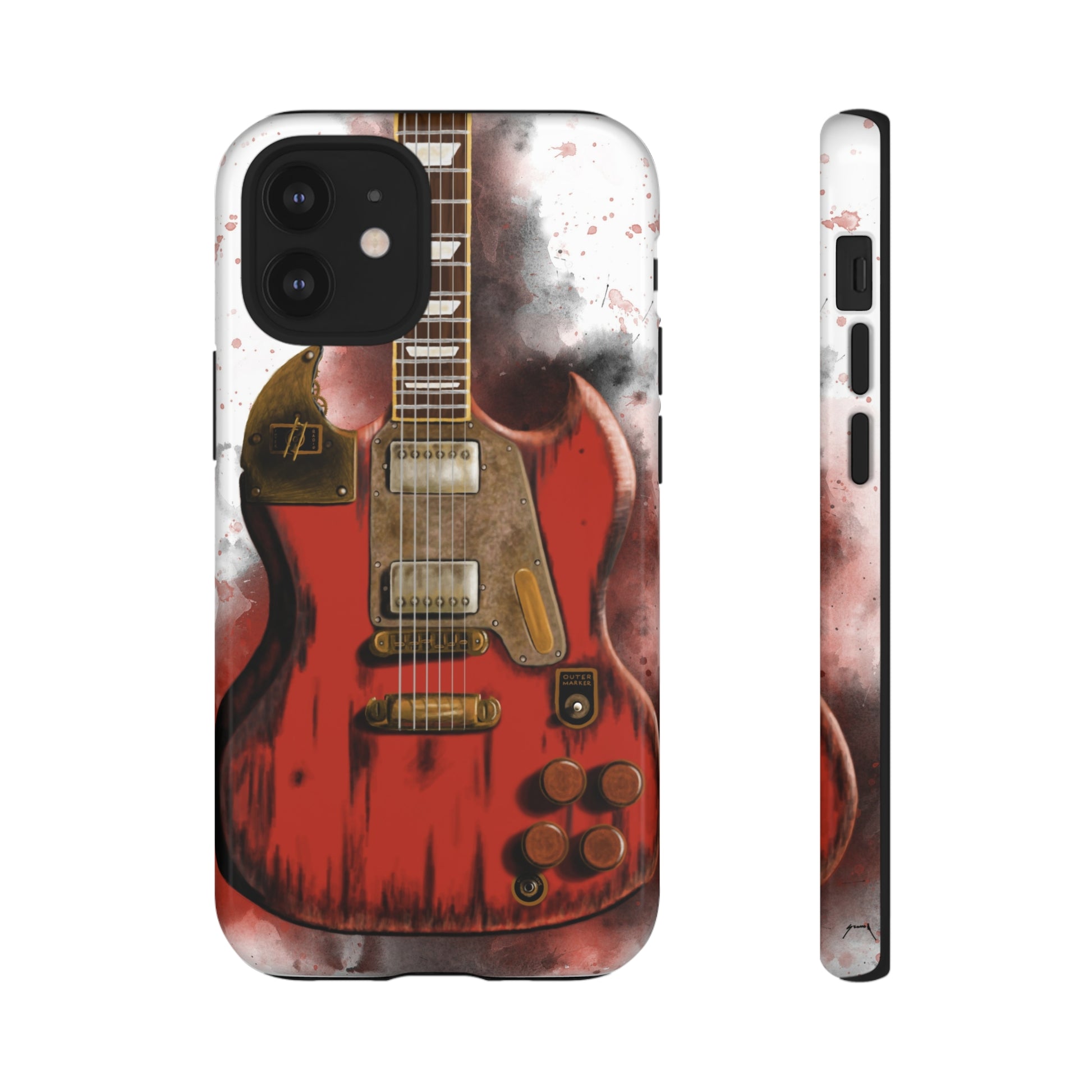 Digital painting of a steampunk electric guitar printed on iphone tough phone case