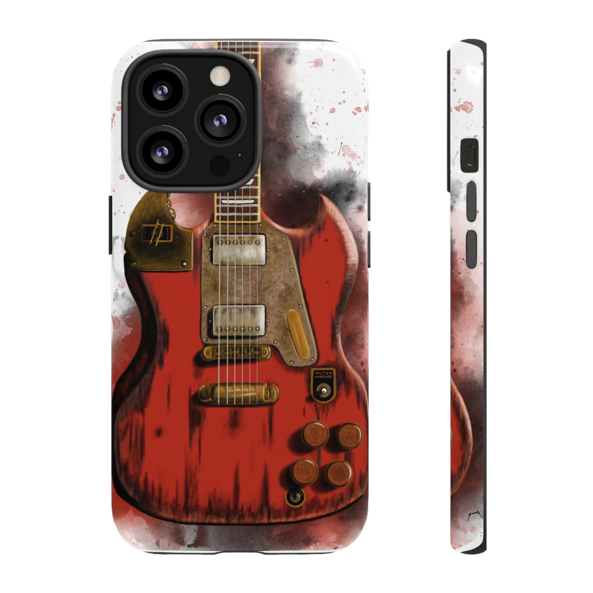 Digital painting of a steampunk electric guitar printed on iphone tough phone case
