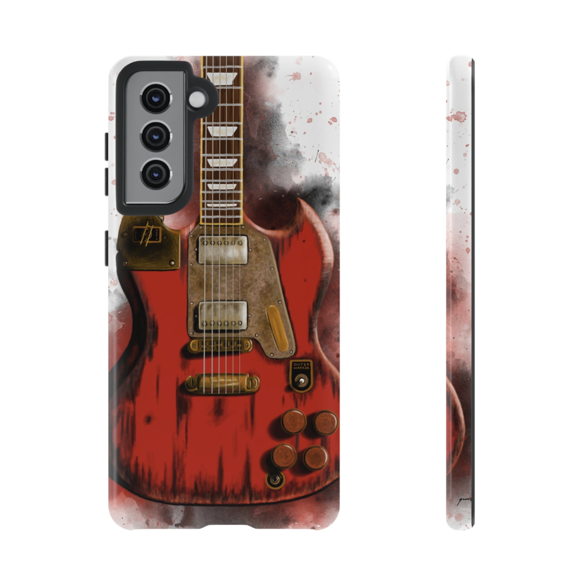 Digital painting of a steampunk electric guitar printed on samsung tough phone case