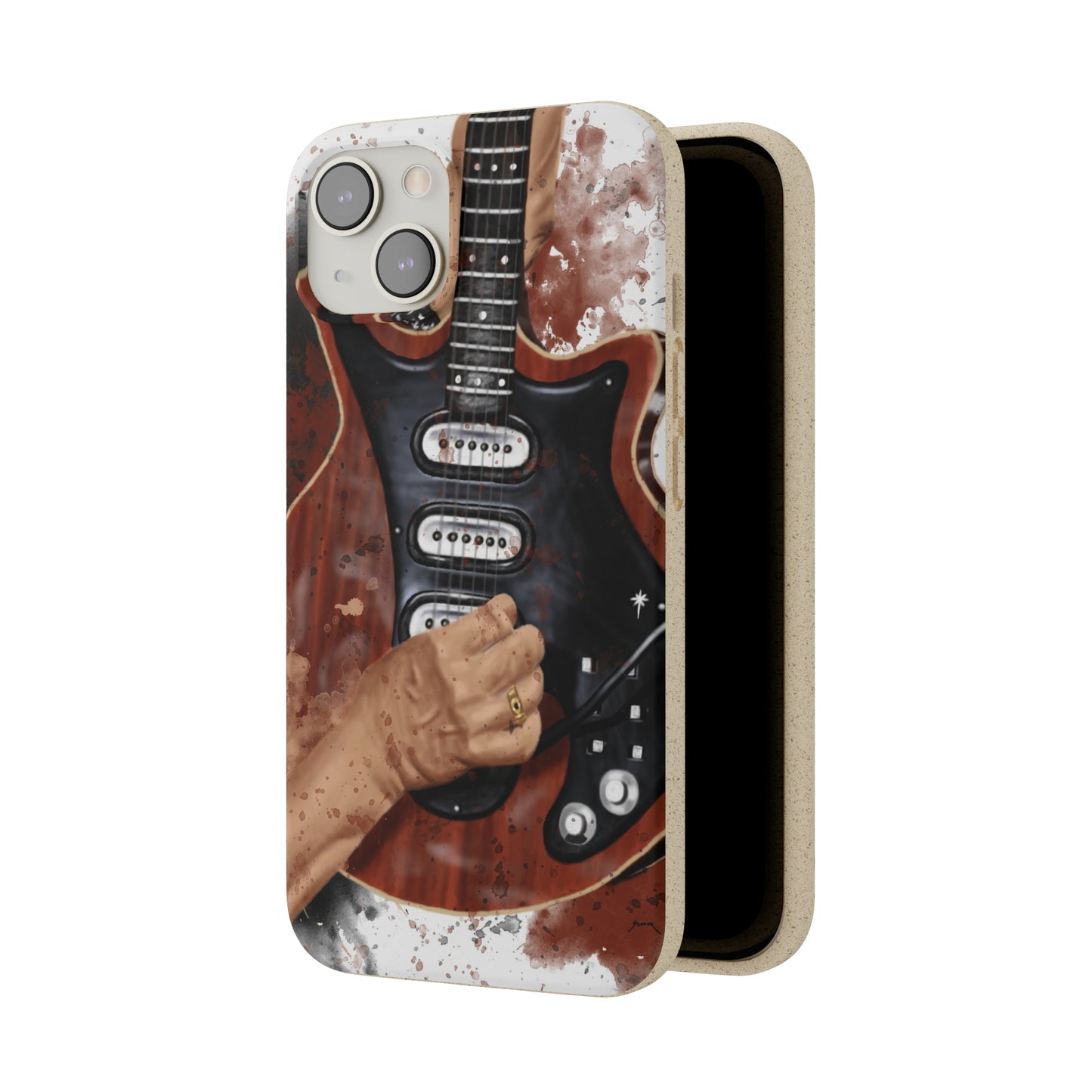 digital painting of a red black electric guitar with hands printed on biodegradable iphone phone case