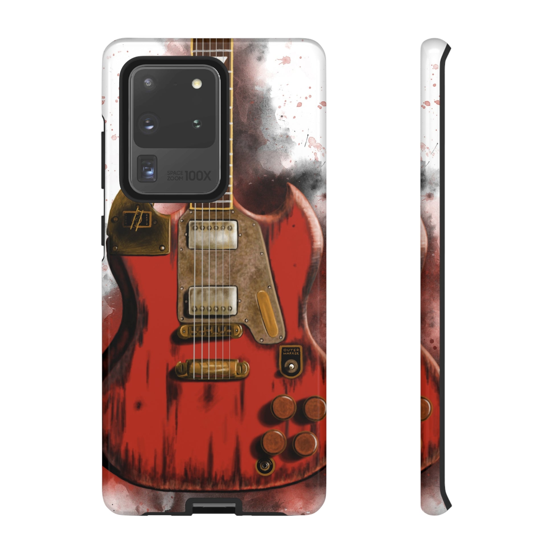 Digital painting of a steampunk electric guitar printed on samsung tough phone case