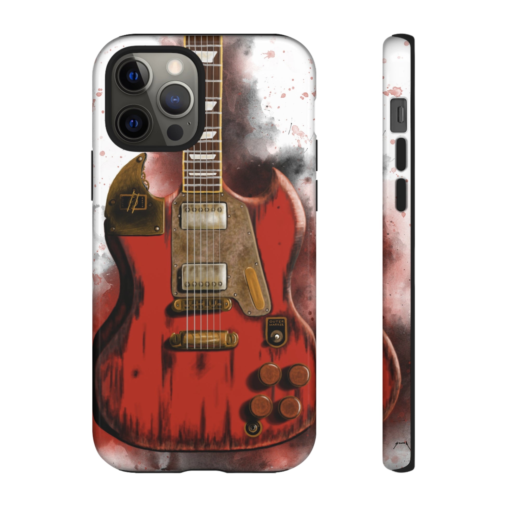 Digital painting of a steampunk electric guitar printed on iphone tough phone case