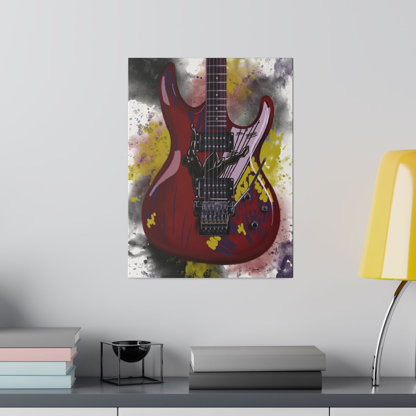 Digital painting of the alien electric guitar printed on canvas