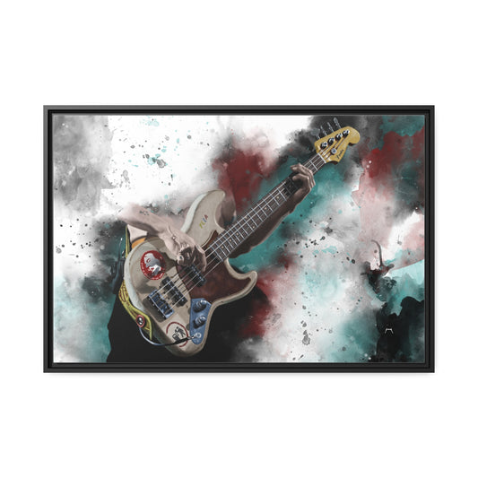 Digital painting of Pete's electric bass guitar printed on framed canvas.