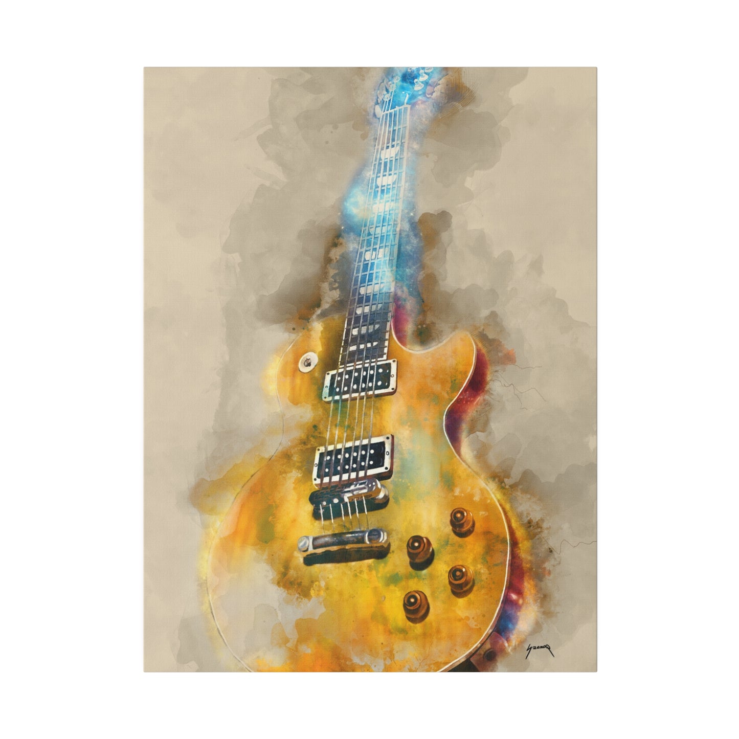 Digital painting of an electric guitar printed on canvas