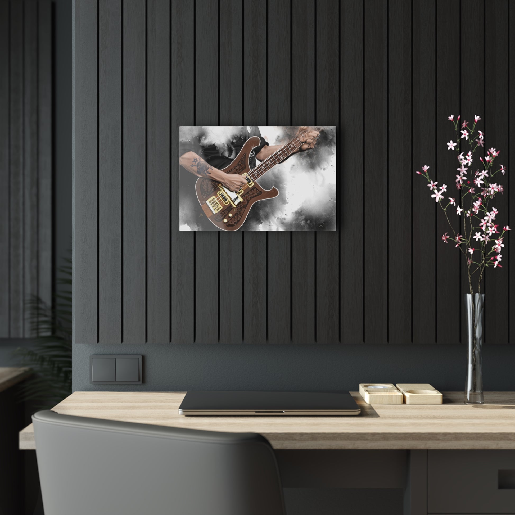 Digital painting of Lemmy's electric bass guitar acrylic print