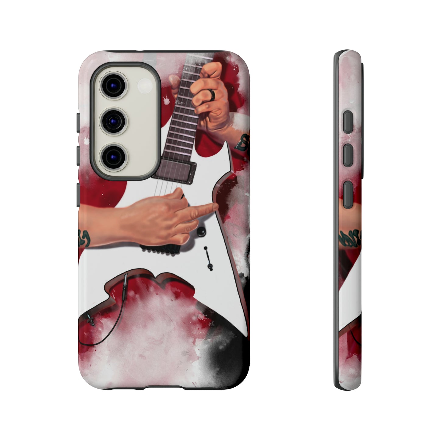 digital painting of white electric guitar with hands printed on samsung tough phone case