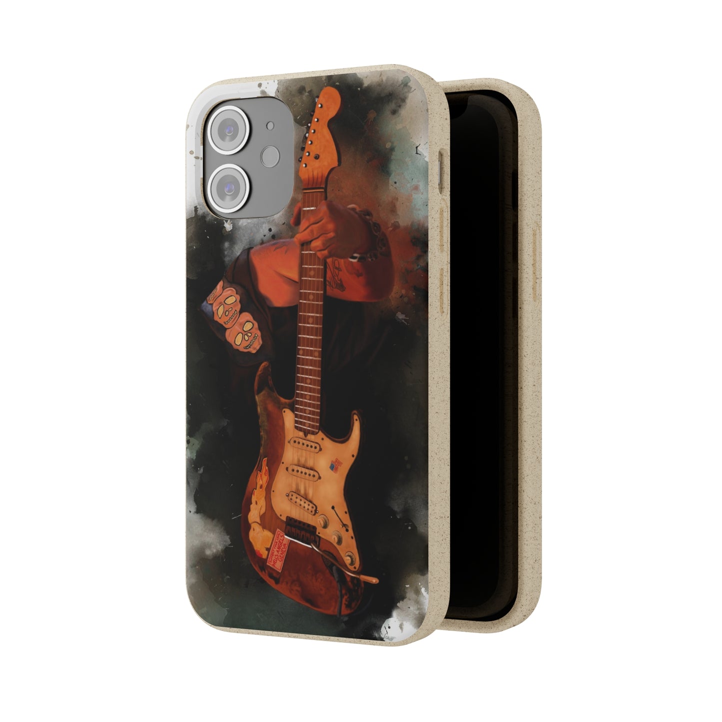 digital painting of Papa's heavy used vintage sunburst electric guitar printed on biodegradable iphone phone case