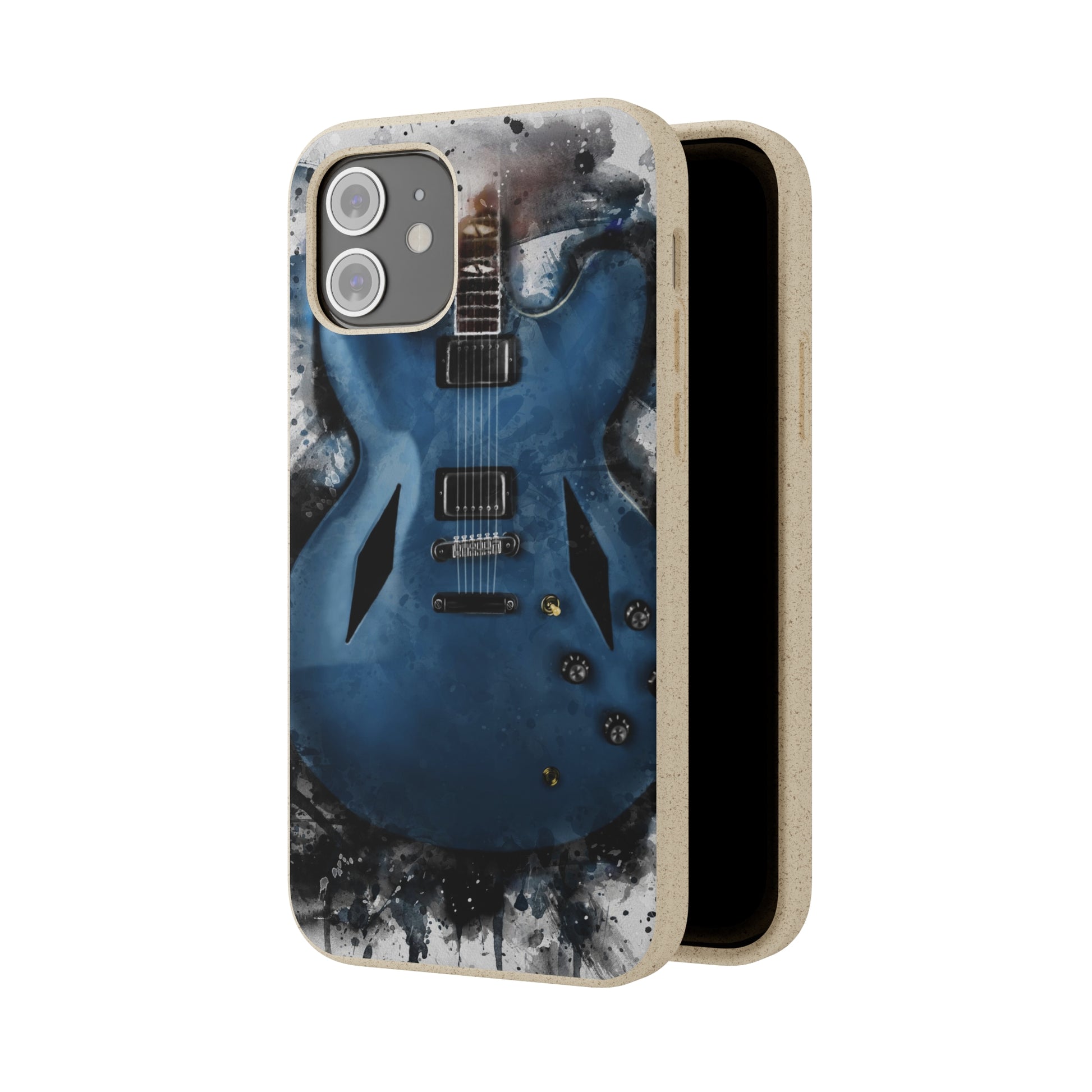 digital painting of a blue electric guitar printed on a biodegradable iphone phone case