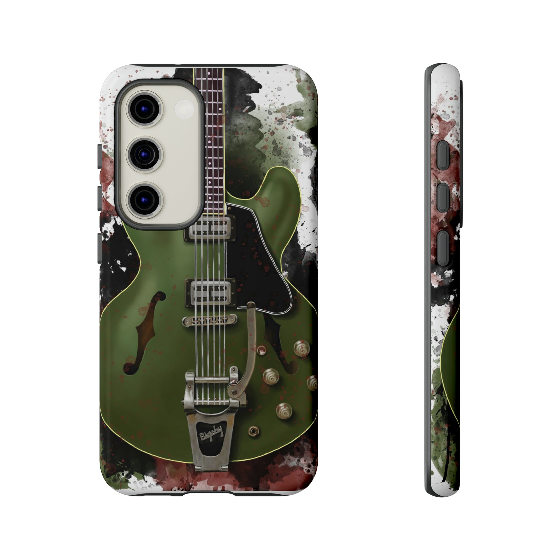 digital painting of a green electric guitar printed on a samsung phone case