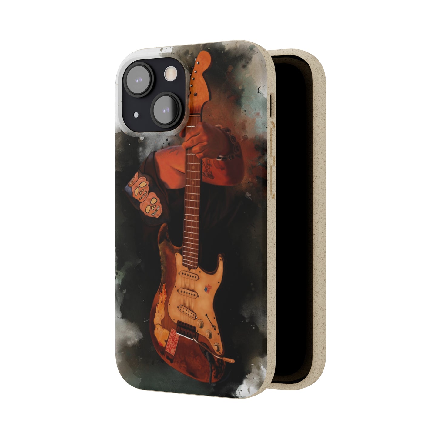 digital painting of Papa's heavy used vintage sunburst electric guitar printed on biodegradable iphone phone case
