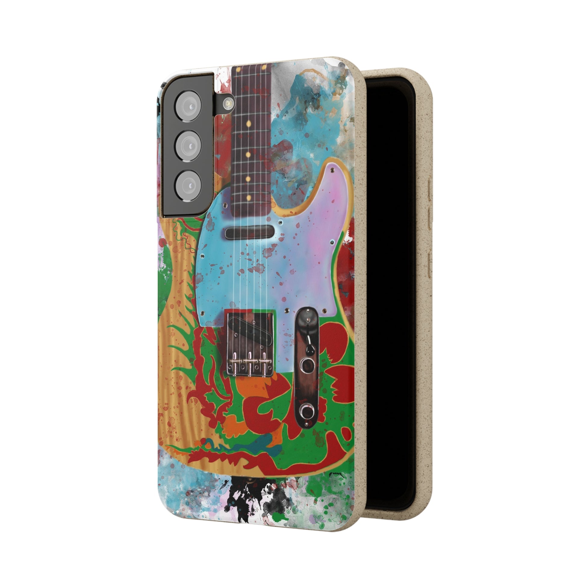 digital painting of a colorful electric guitar printed on a biodegradable samsung phone case