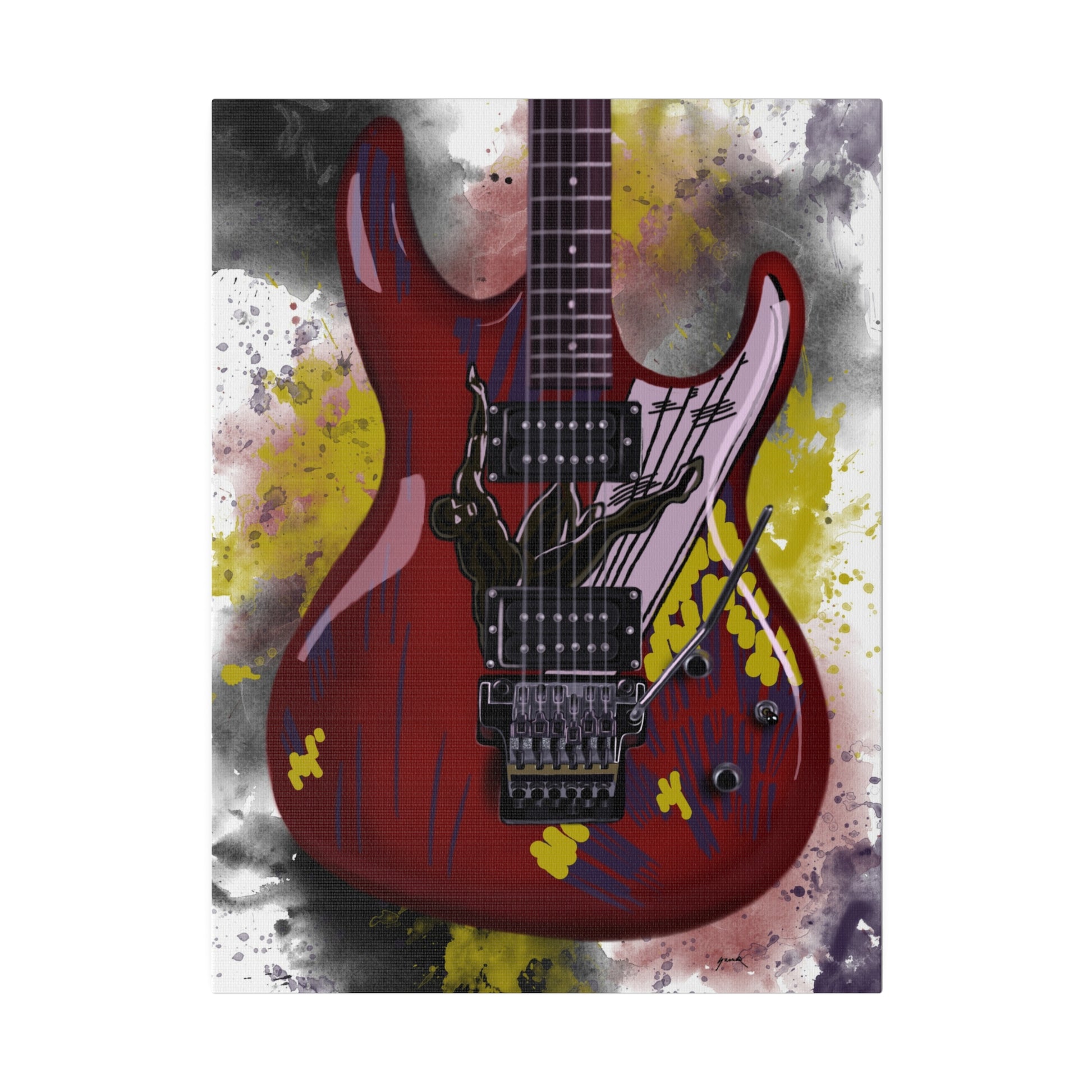 Digital painting of the alien electric guitar printed on canvas