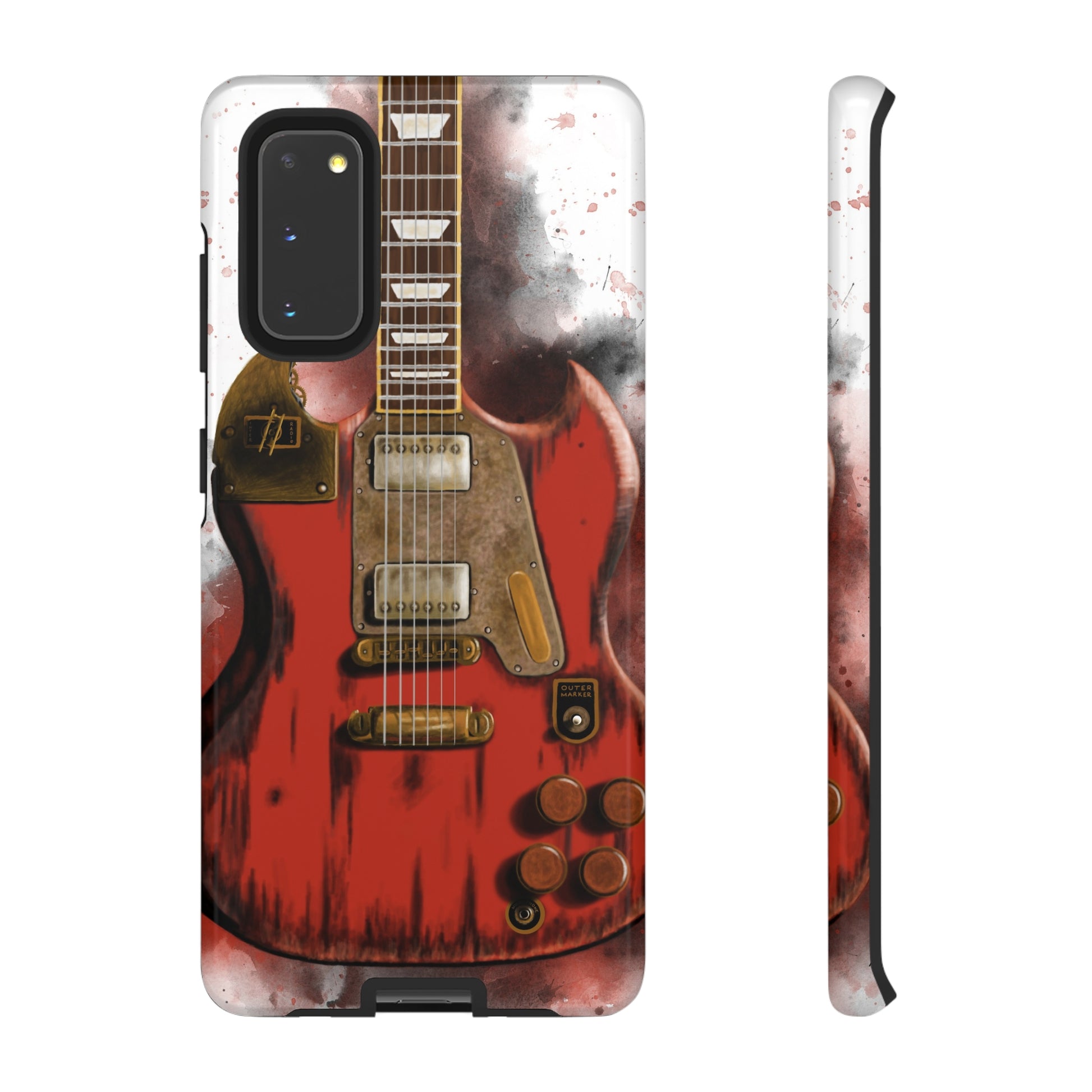 Digital painting of a steampunk electric guitar printed on samsung tough phone case