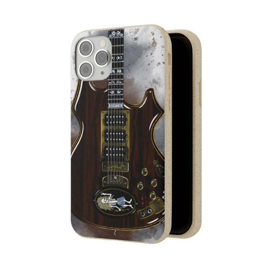 Digital painting of Skeleton electric guitar printed on biodegradable iphone phone case.
