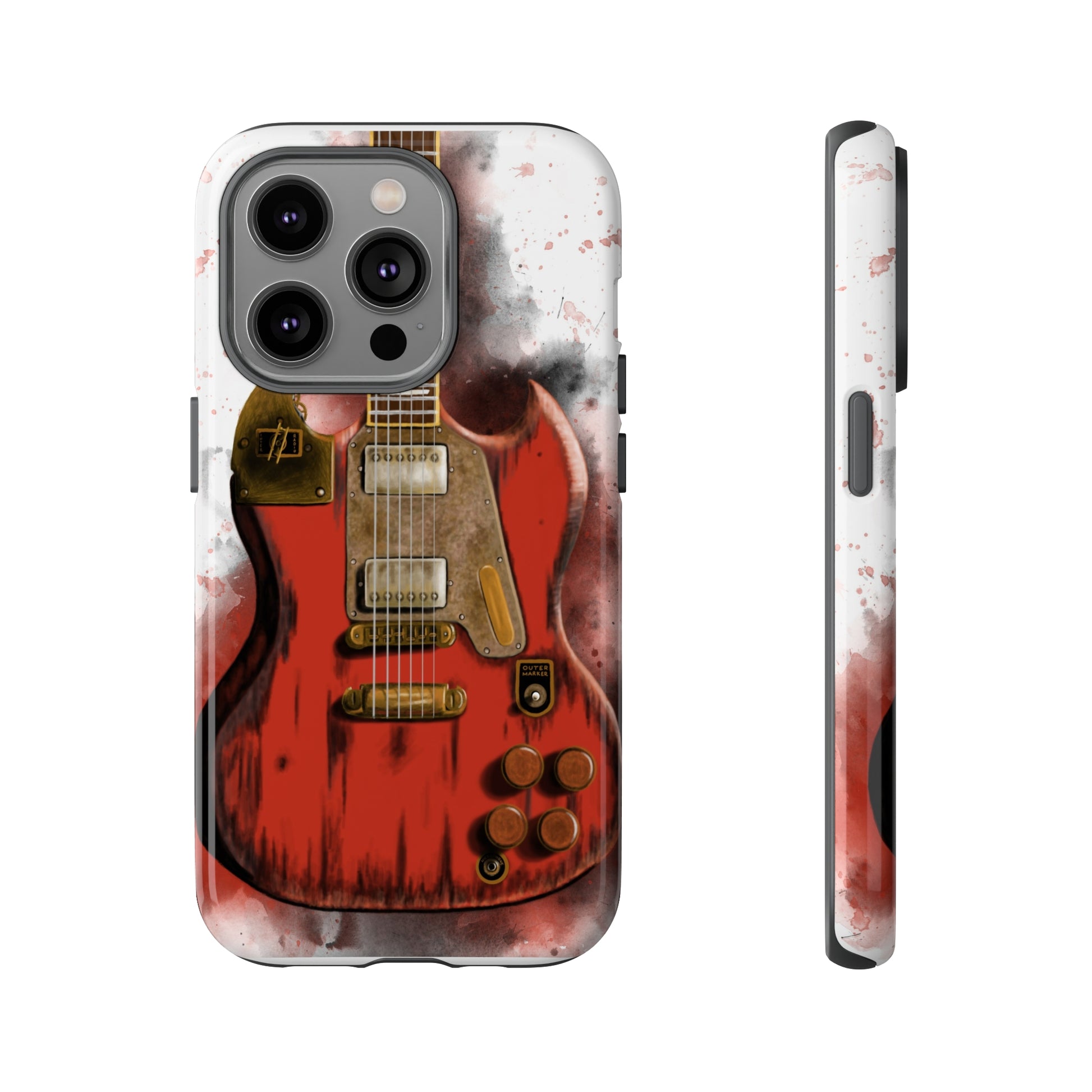 Digital painting of a steampunk electric guitar printed on iphone tough phone case